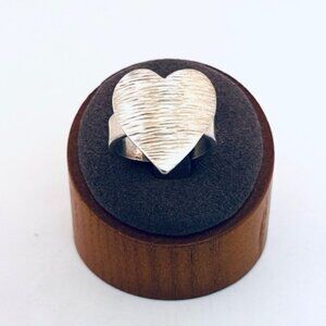 925 Sterling Silver Heart Ring Adjustable Size 6.5 Handmade Estate Jewelry